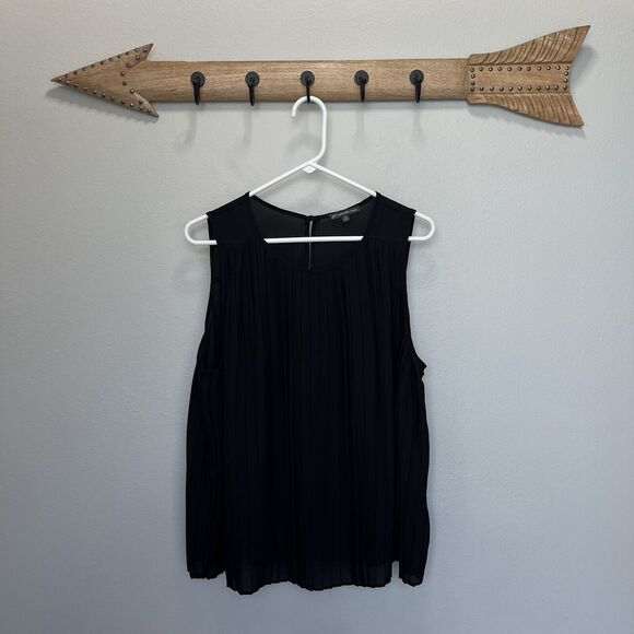 Adrianna Papell | Black Sleeveless Pleated Relaxed Fit Top Size Medium Flowy - Picture 1 of 6